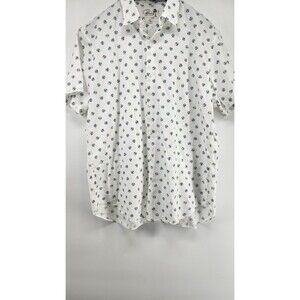 BONOBOS Men's XL White Beach Ball Slim Fit Short Sleeve 100% Cotton Shirt